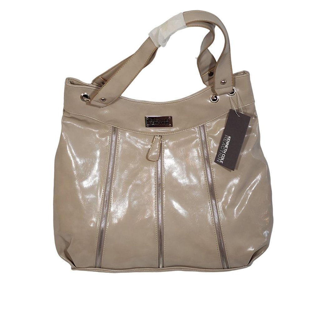 Kenneth Cole Reaction Stone Triple Zip Shoulder Bag Silver Accents